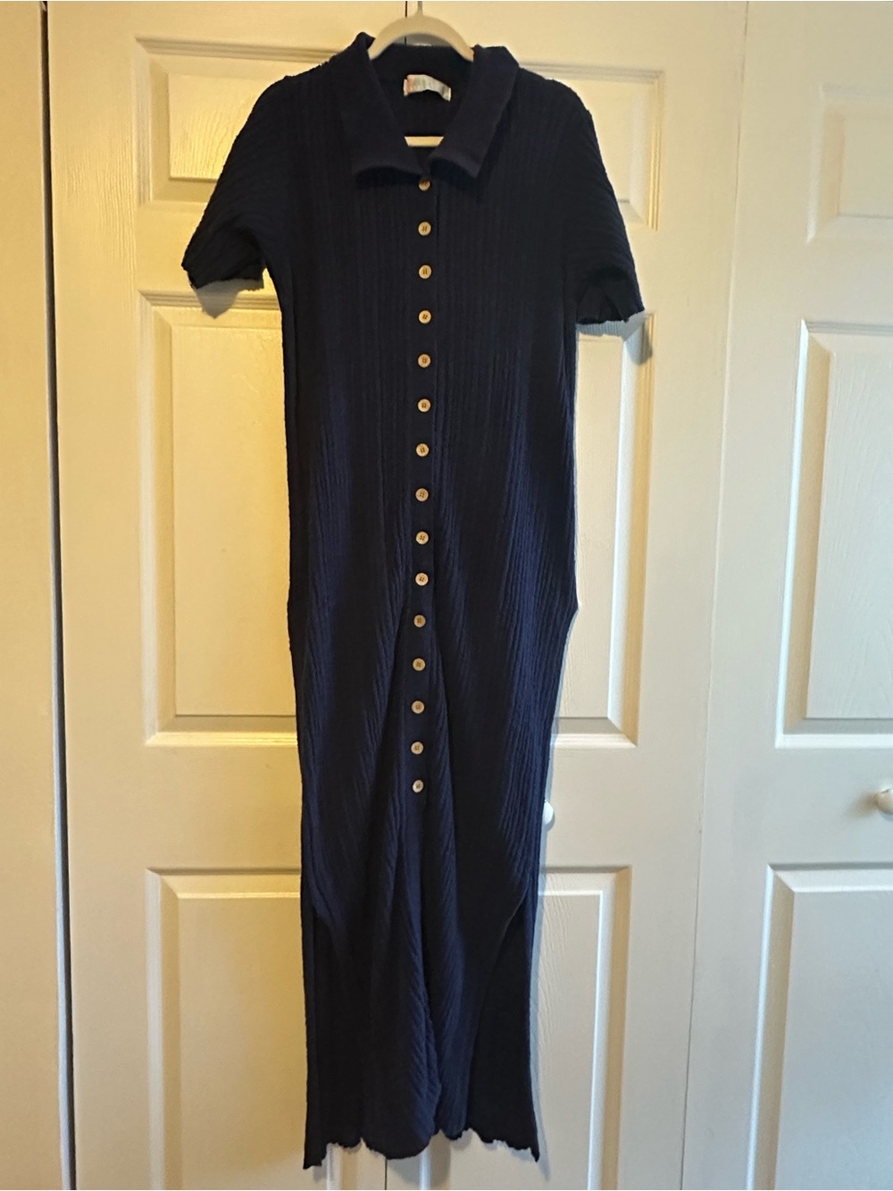 Free People BEACH Dress -Cover Up-Navy Midi Ribbed Sweater Dress *Riding Waves* - Picture 2 of 8